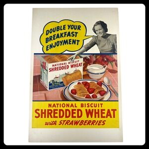 42" LARGE 1940 National Biscuit‎ Vintage Advertising Sign Shredded Wheat